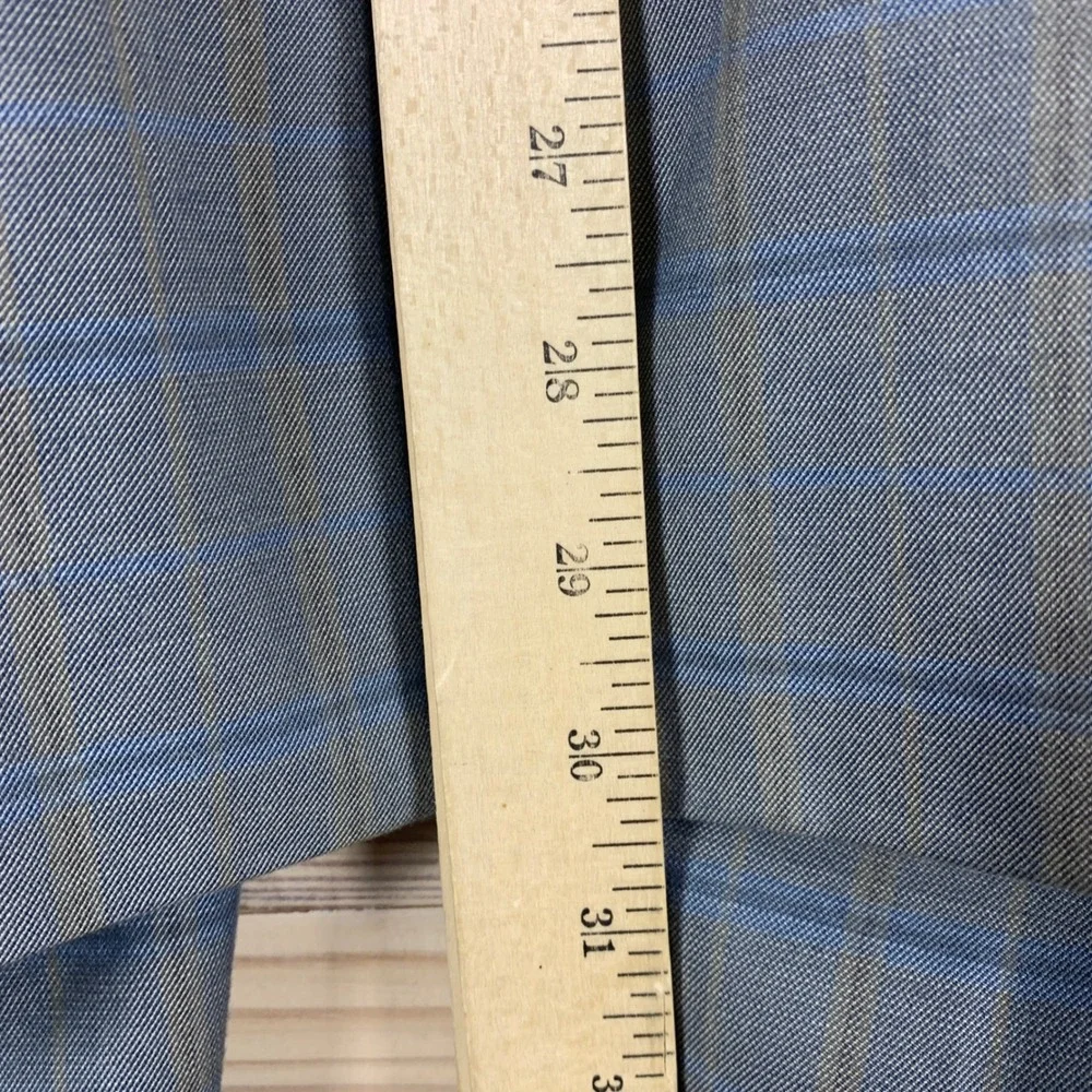Perry Ellis Suit Mens 44R 36x32 Grey Windowpane Plaid Slim Fit